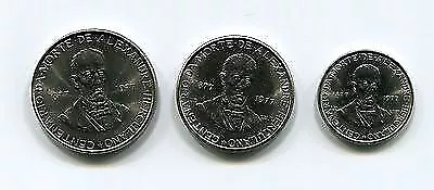Portugal 1977 2 + 5 y 25 Escudos Alexandre Herculano Juego Completo de 3 Monedas