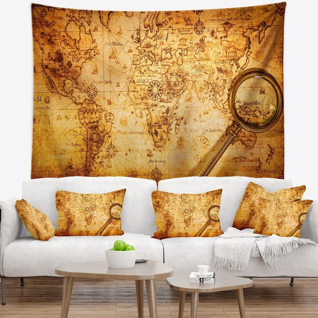 Designart 'Magnifying Glass on World Map' Abstract Wall  Small