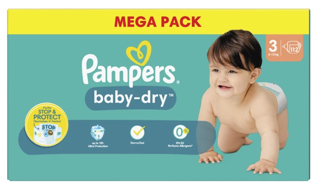 Couches Pampers Baby Dry Pack De 112 Pour Bébé Taille 3 (6 à 10 kg)