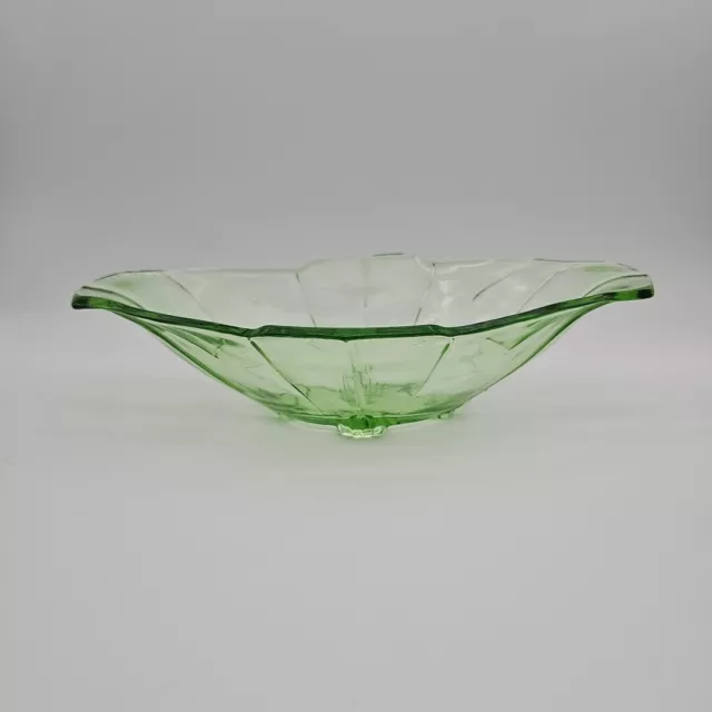 SOWERBY Vintage Art Deco Green Clear Glass Oval Fruit Bowl 1920's/30's