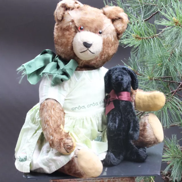 Uralter Antiker Teddy Bär 60cm mit Hund  und Kinderkleid antique Teddy Bear 24"