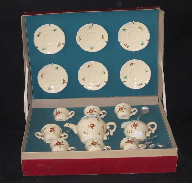 U778 Dinette Jouet De Longchamp Etat Neuf Motif Fleuri A Bord Bleu