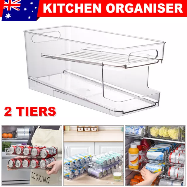 2 Tier Stackable Beverage Holder Fridge Organiser Rack for Refrigerator Kitchen