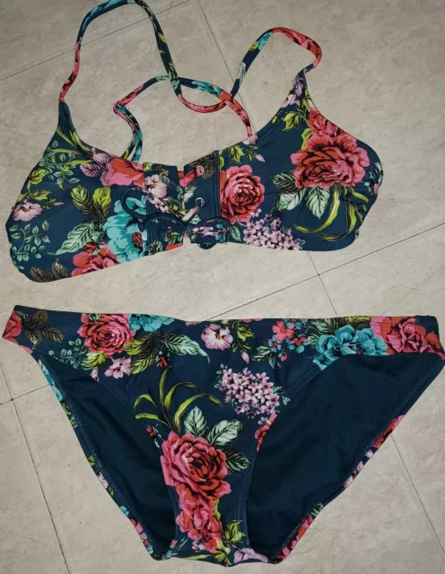 Xhilaration JUNIOR 2 Pc Set Bikini Swim Top & Bottom size medium floral tropical