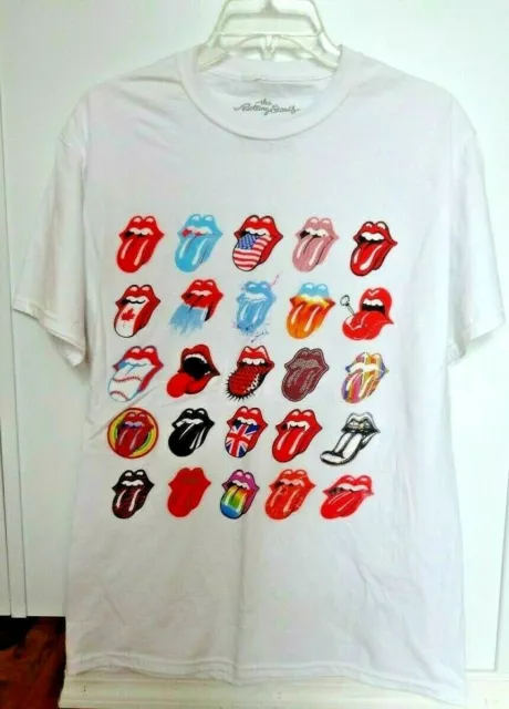 Rolling Stones Country Flag Tour Tongue Lips S/S Cotton Logo Shirt Medium New