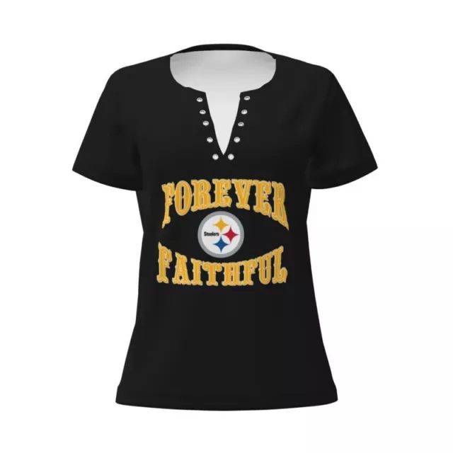 Forever Faithful Pittsburgh Steelers Women's T-shirt Sexy V-neck Tee Black Tops