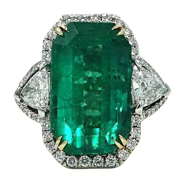 925 Two Toned Silver 34.00 Carat Emerald & Trillion Cut Cubic Zirconia Fine Ring