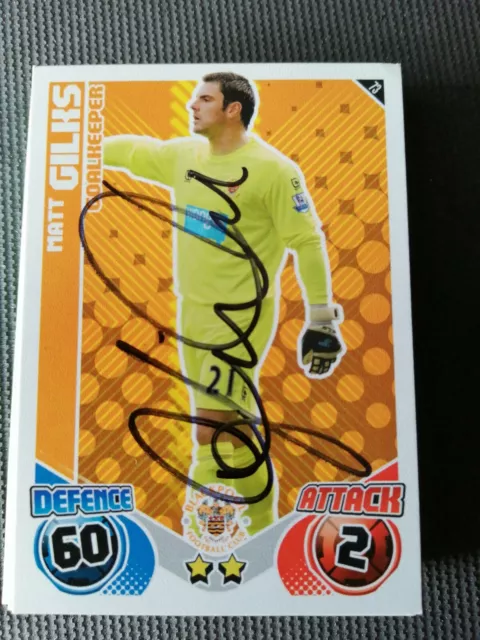 Topps match attax 2010-2011 signed Matt Gilkes Blackpool