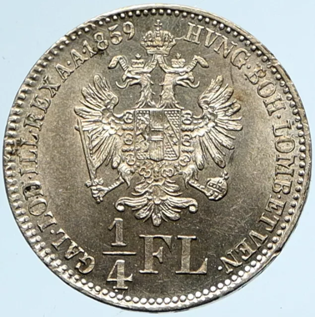 1859 B AUSTRIA w KING FRANZ JOSEPH I Eagle OLD Austrian 1/4 Florin Coin i99769