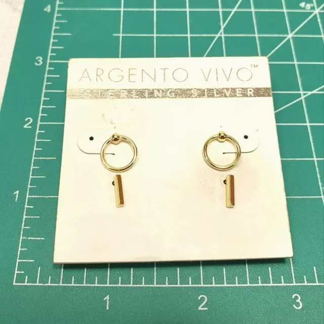 ARGENTO VIVO 925 Sterling Silver Gold Mini Hoops Bar Stud Earring Set ...
