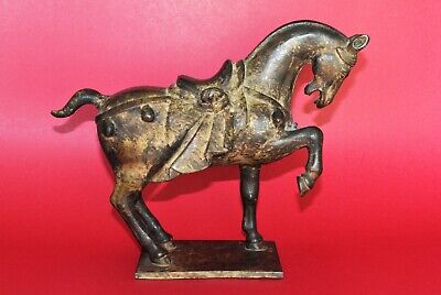 Chinese Tang Style Cast Iron Horse Sculpture  (12" L x 9 1/2" H x 4 1/4" W)