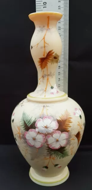 Opaline Antique  Hand Painted Floral  Milk Glass Multi Coloured Vase