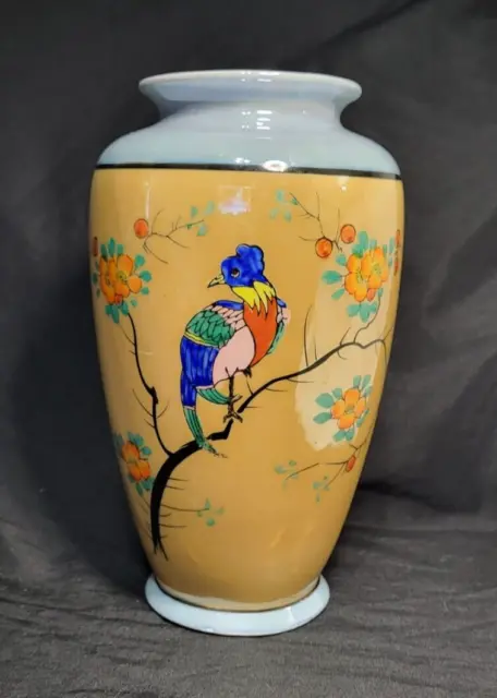 Vintage 1970s-1980s Hand Painted Asian Style Vase 9.5"tall