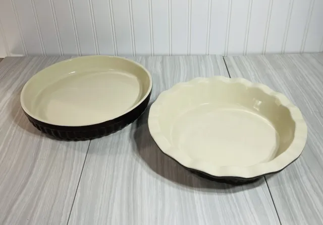 Good Cook Dark Brown Pie Plate Dish 9" & 10” Stoneware Pie Ruffled