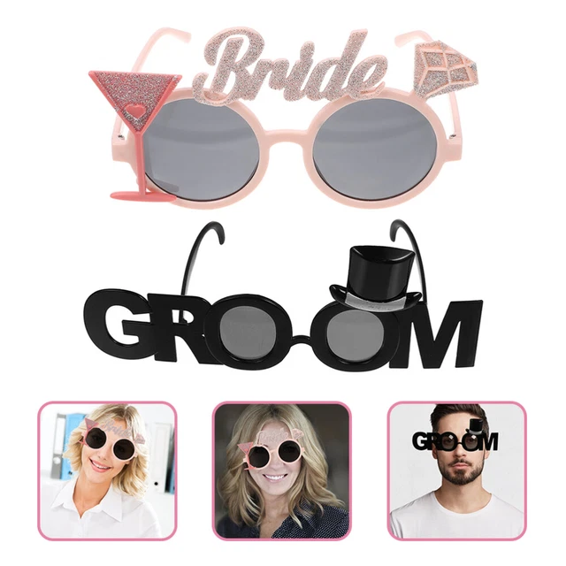 2 piezas divertidas gafas de plástico de novio gafas de novia soltero fiesta gafas foto