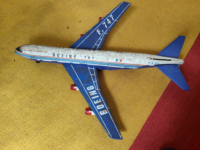 Ancien Jouet MONT-BLANC BOING 727 AIR FRANCE En Tôle - L 52 Cm, Envergure 42 Cm