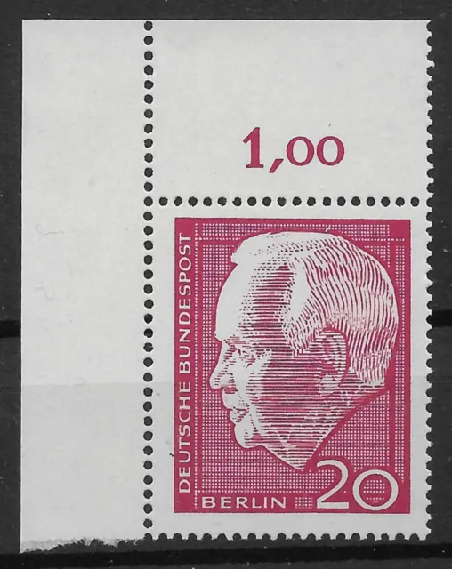 Berlin 1964 ** Mi 234 Heinrich Lübke 20Pf Eckrand Bogenecke oben links 02487H