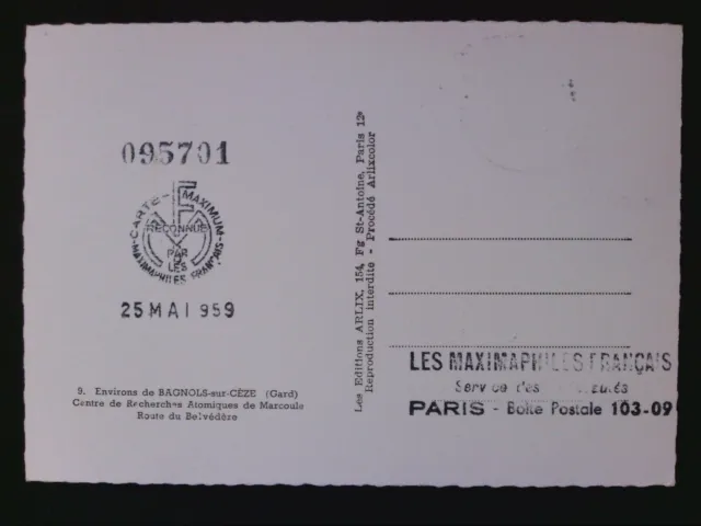 FRANCE MK 1959 CENTRE ATOMIQUE ATOMENERGIE MAXIMUMKARTE MAXIMUM CARD MC CM d4887 2