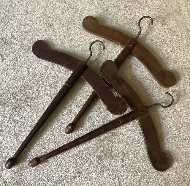 3pcs 1940s Antique Vintage Wooden Patina Dress Shop Hangers Display Folk Art