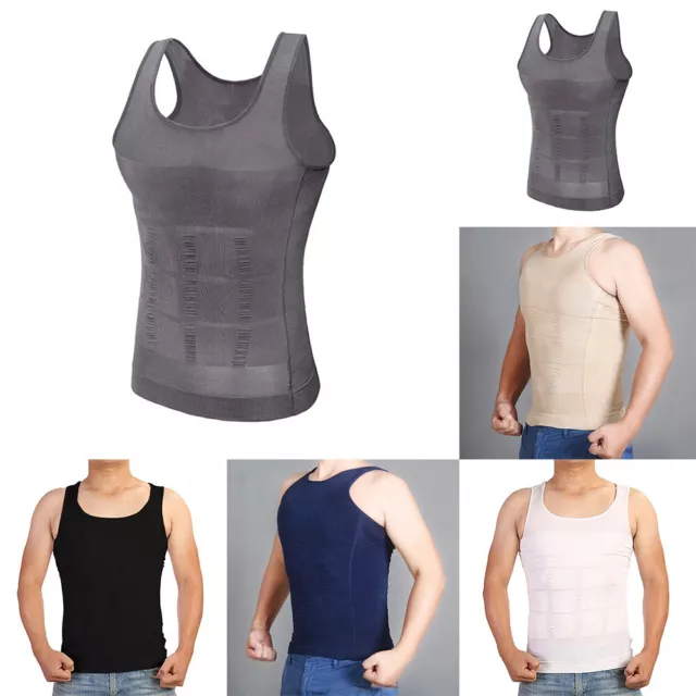 BLUE/KHAKI/BLACK/GRAY/WHITE MEN'S COMPRESSION Vest Top Slimming Body ...