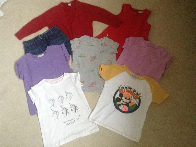Bundle Girls Clothes 8 Items Age 4 Years,5 T Shirts 1 Red  Dress 1 Red Cardi Ect