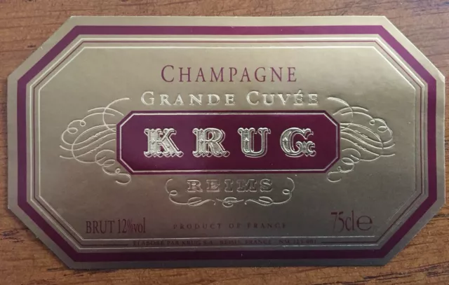 Une étiquette de champagne Krug La Grande Cuvée - 75 cl