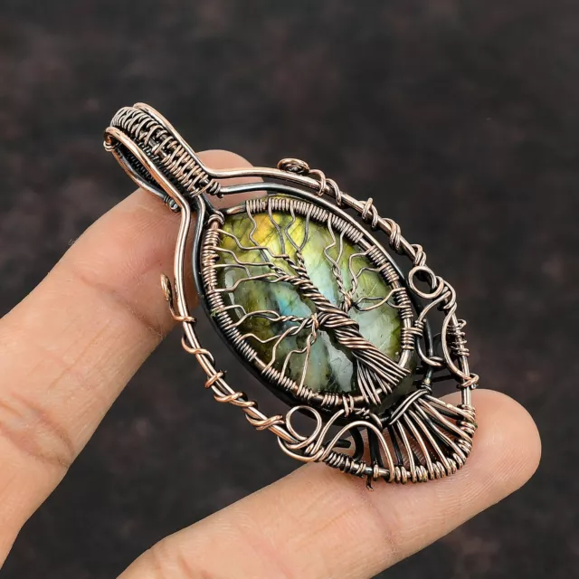 Labradorite Copper Gift For Friend Wire Wrapped Tree Of Life Pendant 2.76"