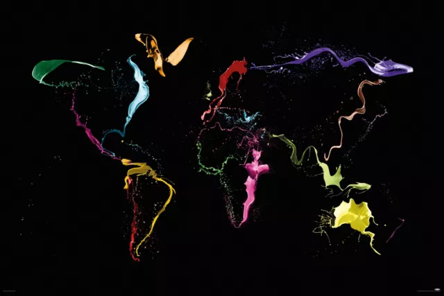 Thrown Paint World Map Poster Michael Tompsett Weltkarte 91,5 x 61 cm