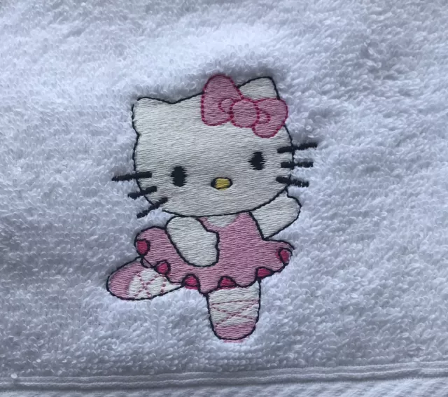 Hand Towel With Embroidered Hello Kitty Ballerina Emblem.