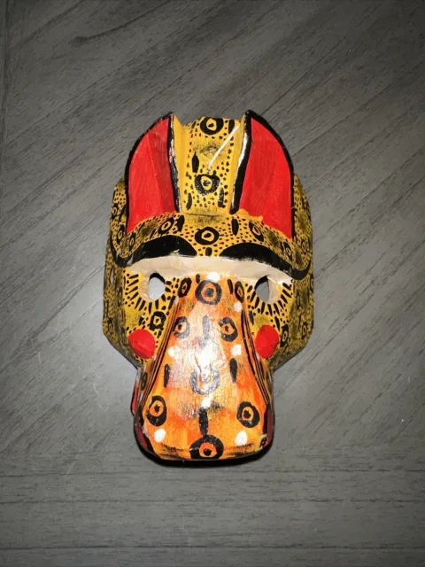 EXOTIC Wood Guatemalan Hancrafted Tiger Mask 6” x 5”. Red, Yellow, Orange.