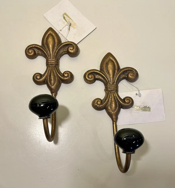 Fleur De Lis Wall Hook Cast Iron Towel Coat Hanger Rustic Victorian Decor-1 Pair