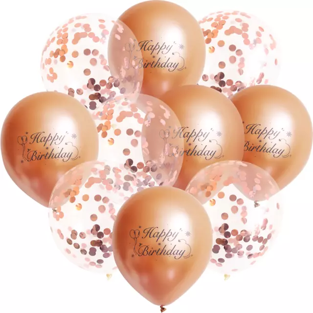 10x Luftballon Set Happy-Birthday Gold Rosé Silber Konfetti Party Geburtstag