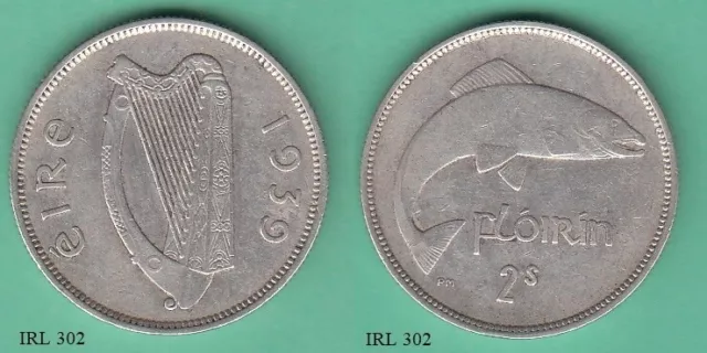 Ireland Two Shillings / Florin 1939 Silver Coin