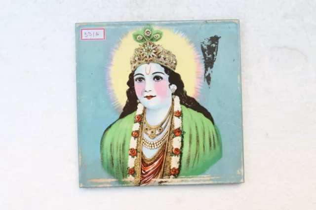 Old Hindu God Krishna Printed Majolica Ceramic Tile Made By Suji , Japan NH3316