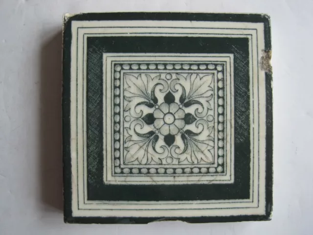 Antique Victorian Mintons 3" Square Dark Green Aesthetic Transfer Print Tile