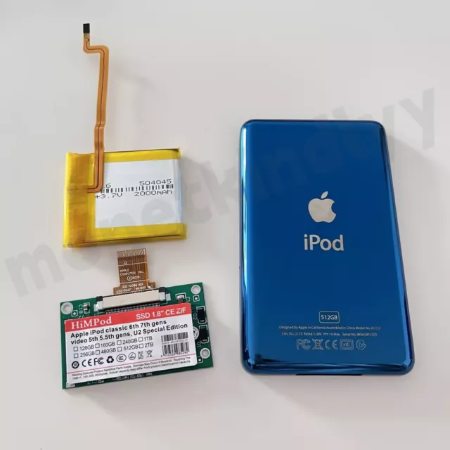 Aggiornamento 1 TB SSD e batteria 2000mAh per iPod Classic 6° 7° 256GB video 5° 5,5°