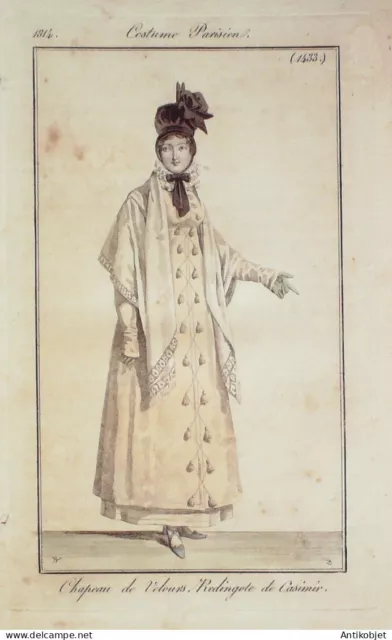 Gravure de mode Costume Parisien 1814 n°1433c Redingote de casimir