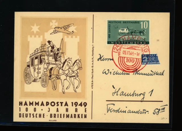 Franz. Zone Würtemberg 20 Pf. 100 Jahre Briefmarke Hamburg SStp. Mi.Nr. 50