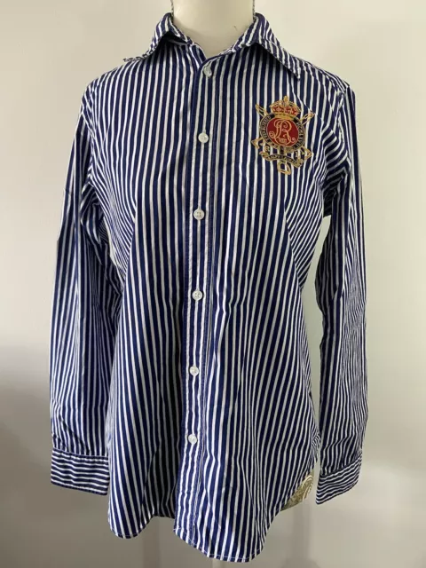 Ralph Lauren Sport Women's Shirt Stripe Navy White Size UK 8 Button Up Logo