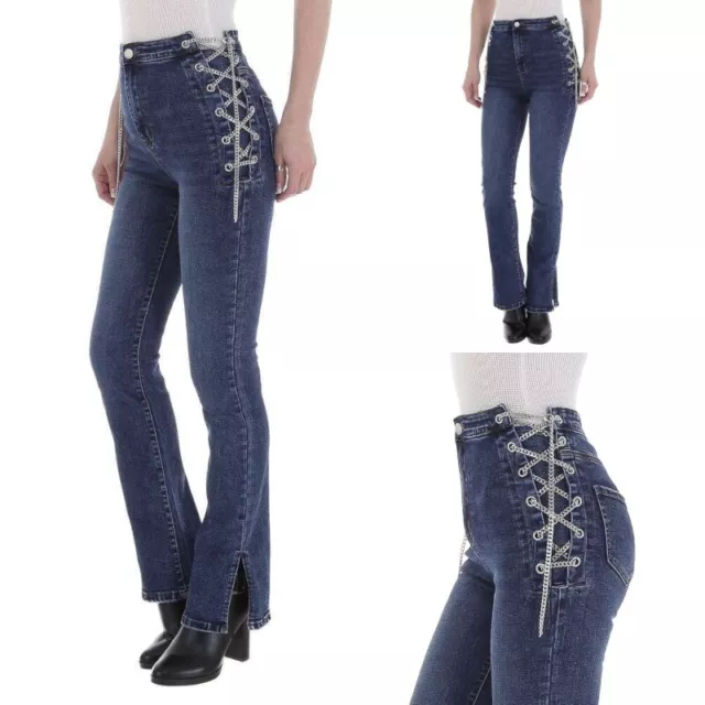 Jeans da donna vita alta pantaloni zampa pants push up skinny blu denim corsetto