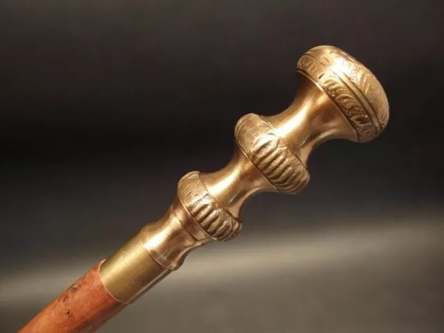 Vintage Antique Walking Cane Wooden Walking Stick Silver Brass Handle Knob Gift