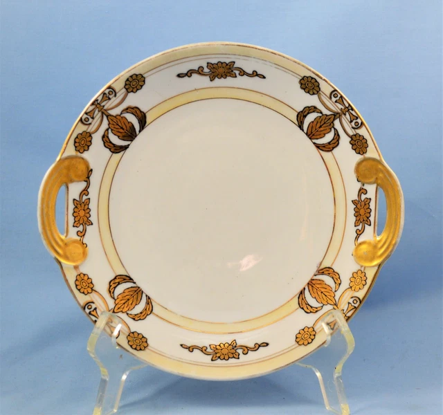 Antique Nippon Japan 2- Handled Plate Ivory White Gold Hand Painted