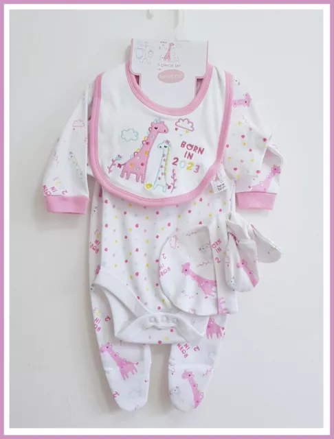 Baby Mädchen Giraffe 5-teiliges Starterset weiß & rosa Charakter Layette Neugeborenes NEU