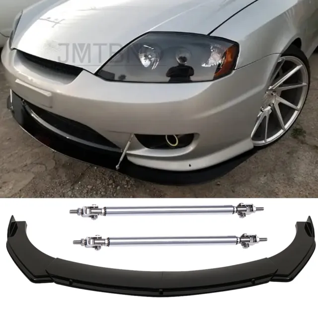 For Hyundai Tiburon Glossy Black Front Bumper Lip Splitter Spoiler + Strut Rods