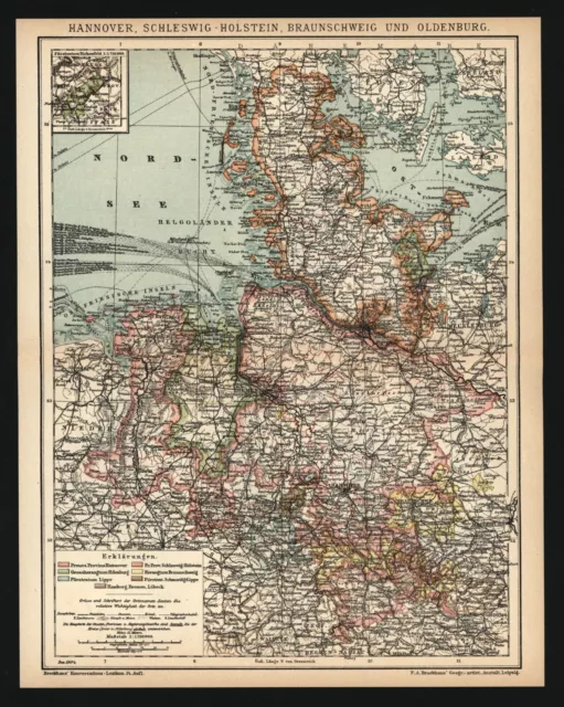 Landkarte anno 1904 - Norddeutschland Niedersachsen Schleswig-Holstein Sylt Röm