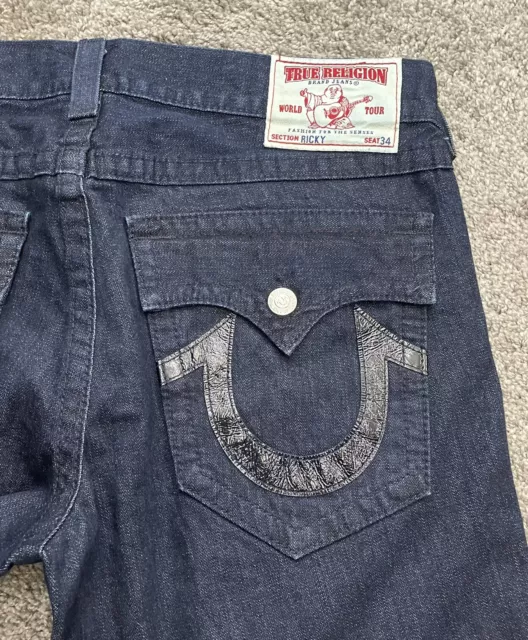 True Religion Bootcut Jeans Mens 36 Ricky Blue Denim Dark Wash Made in USA 36x34