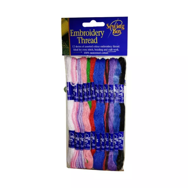 12 Skeins Coloured Embroidery Thread Cotton Cross Stitch Craft Sewing KIT