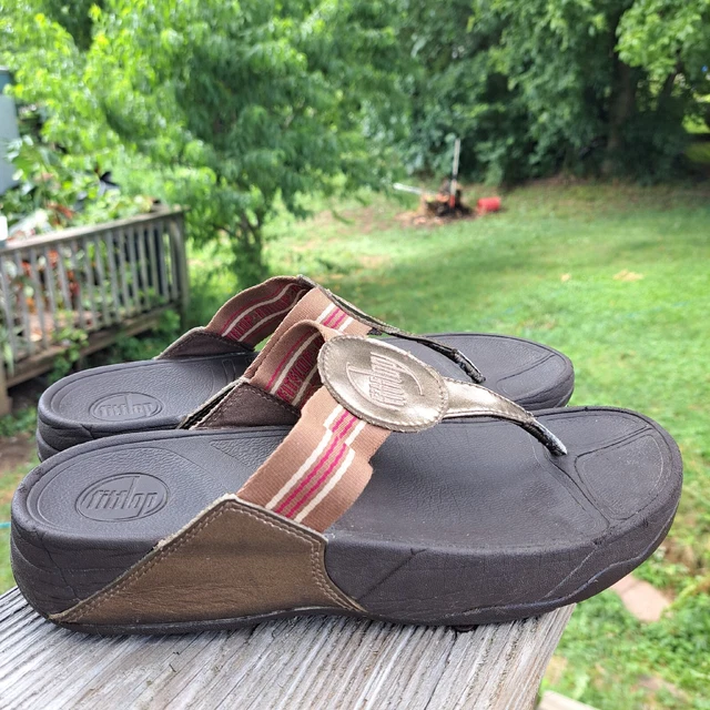 Fitflop Comfort Sandals Womens Size 9 Walkstar 032-012 Leather Wedge Thong Shoes