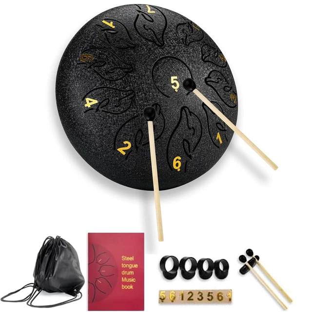 Tambour à Langue En Acier 6 Pouces 11 Tons - Handpan En Do Majeur, Doré, Avec Maillets, Sac Et Partitions - 9