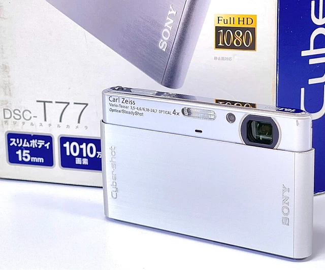 [Mint] SONY Cyber-shot DSC-T77 Digital Camera 10.1MP Silver 4x zoom w/ Box Japan